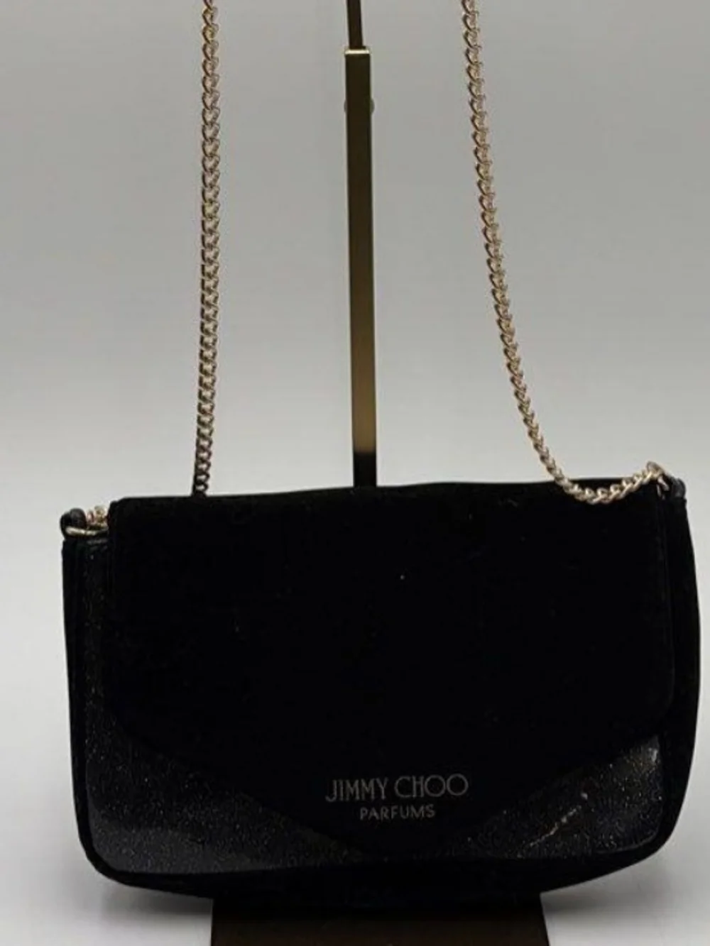 Jimmy Choo Black Velvet and Gold Chain Crossbody Bag